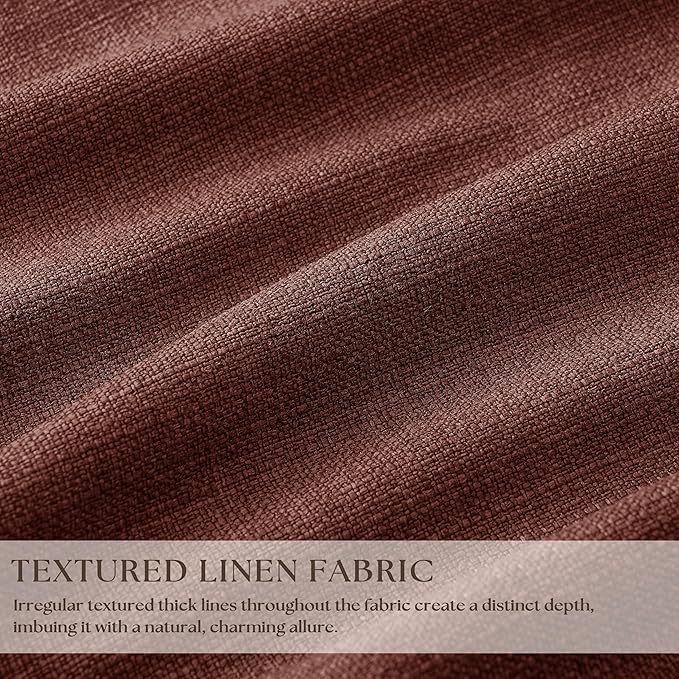Chestnut Brown Pleated Linen Blackout Curtains 84 Inches Long for Bedroom Living Room Pinch Pleat Black Out Thermal Insulated Ring Hooks Back Tab Room Darkening Drapes Maroon Curtains with Liner