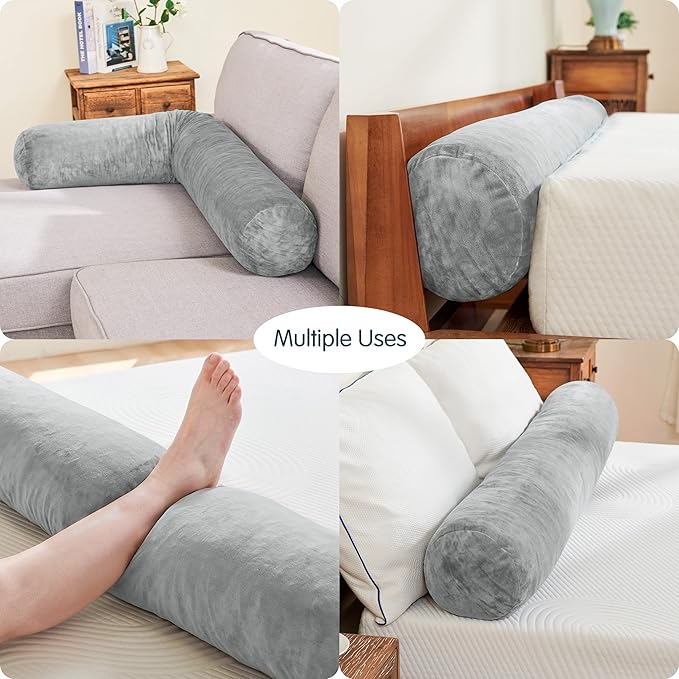 SyMax 7.8"x60" Body Pillow for Queen Bed, Bolster w/Removable Polyester Cover, Headboard Gap Filler Pillow, Light Grey