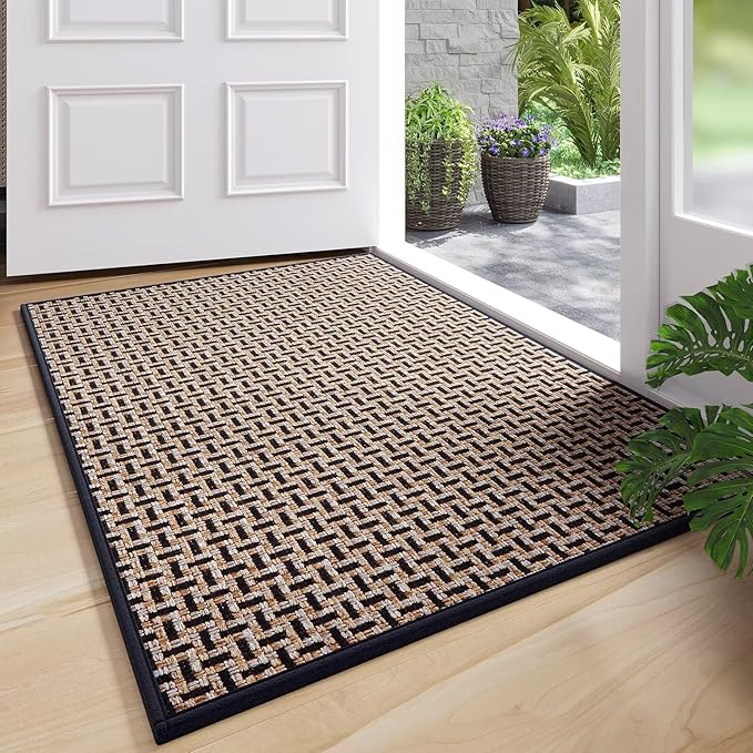 Door Mat 31x47, Dirt Resistant and Absorbent, Non-Slip Rubber Backing Floor Mats, Easy Clean Low-Profile Doormat for Entryway, Front Door, and Inside Entrance, Black