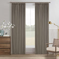 Desert Taupe Linen Blackout Pleated 86 Inch Curtains for Living Room Darkening Pinch Pleat 100% Black Out Drapes Thermal Insulated Soundproof Brownish Grey 86 Inch Curtain for Dining Bedroom