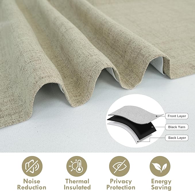 DriftAway Double Layer Linen Blackout Tie Up Curtains Thermal Insulated Fully Lined Balloon Roman Shade Bathroom Window Adjustable Rod Pocket for Small Window 25 Inch by 47 Inch Light Khaki Linen