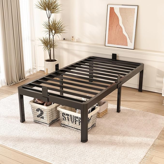 FUIOBYVV Twin XL Bed Frames with Round Corner Edge Legs 18 inch High 3500 lbs Heavy Duty Metal Platform Bed Frame Twin Size No Box Spring Needed/Non-Slip/Steel Slat Support/Noise Free