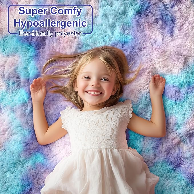 PAGISOFE Cute Furry Pastel Rug for Girls Bedroom, Soft Shag Rainbow Purple Tent Rugs for Livingroom, Kids Room, Playroom Nursery Home Decor, Plush Mermaid Kawaii Rug Fluffy Fuzzy Carpet 4x6 Area Rug