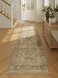 Fmfunctex 2x8 Runner Rug Brown Washable Vintage Neutral Distressed Non Slip Low Pile Indoor Carpet Soft Retro Floral Hallway Entryway Rug for Kitchen Living Room Bedroom Bathroom Laundry Entry Bedside