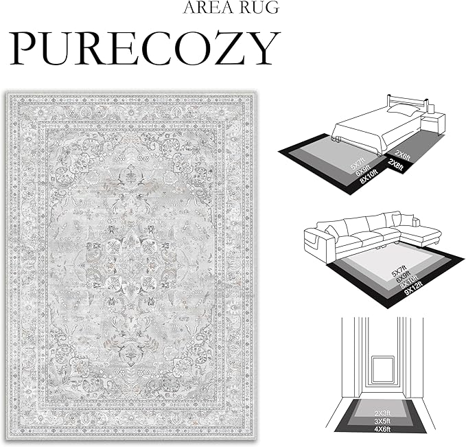Grey 3x5 Area Rug Washable Vintage Carpet for Entryway Office Soft Retro Floral Kitchen Low Pile Thin Door Mat Non Slip Central Medallion Throw Rug for Bathroom Bedroom Dining Living Room