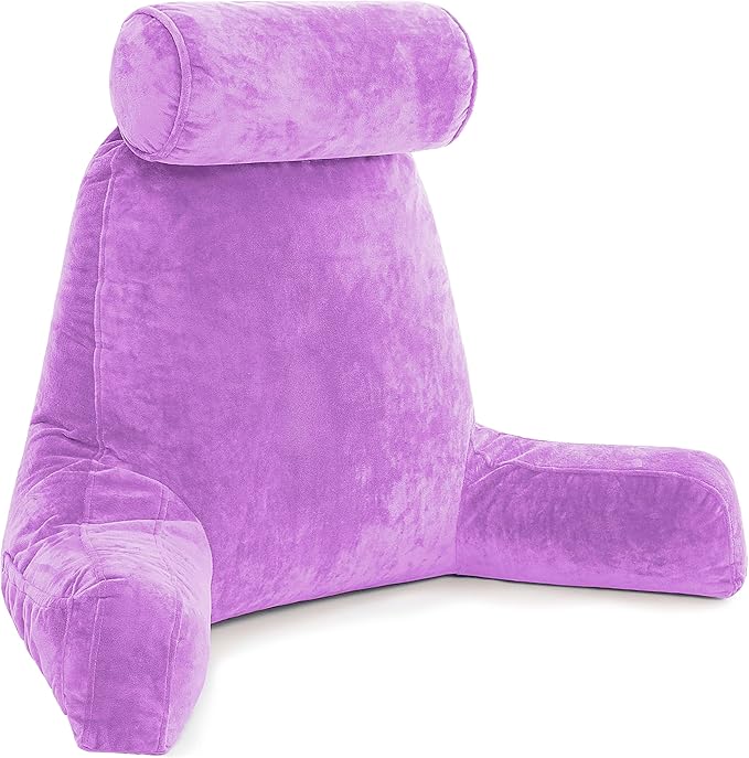 Husband Pillow XXL – Reading Pillow Bed Chair with Arms & Back Support – Light Purple - Back Pillow for Beds Sitting Up – Bed Rest Arm Pillow – Comfy Reading Pillow for Adults