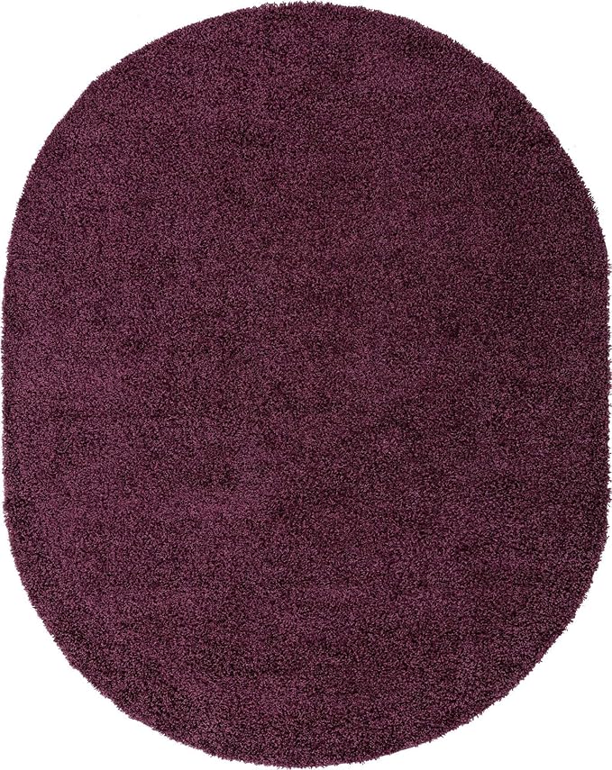 Unique Loom Solid Shag Collection Area Rug (8' x 10' Oval, Eggplant Purple)