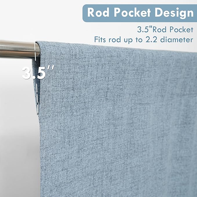 DriftAway Double Layer Linen Blackout Tie Up Curtains Thermal Insulated Fully Lined Balloon Roman Shade Bathroom Window Adjustable Rod Pocket for Small Window 39 Inch by 55 Inch Dusty Blue