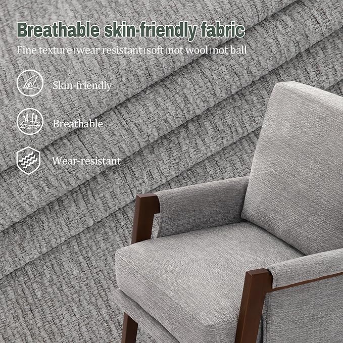 Accent Chairs for Living Room Set of 2, Modern Arm Chairs for Bedroom, Wooden Upholstered Mid Century Accent Chairs, Grey