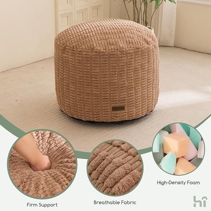 HIGOGOGO Pouf Ottoman Stuffed Round Modern Foam Filled Foot Rest Poufs for Living Room Chair Decorative 26 X 18 Inches Boho Relax Stool for Wedding Christmas Party, Brown