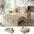 63 Inch Sleeper Sofa Bed, 4 in 1 Pull Out Couch Bed with Adjustable Backrest, Small Loveseat with Wide Armrest | USB Charging | Side Pockets | Cup Holders | Tool Free Assembly, Khaki Chenille