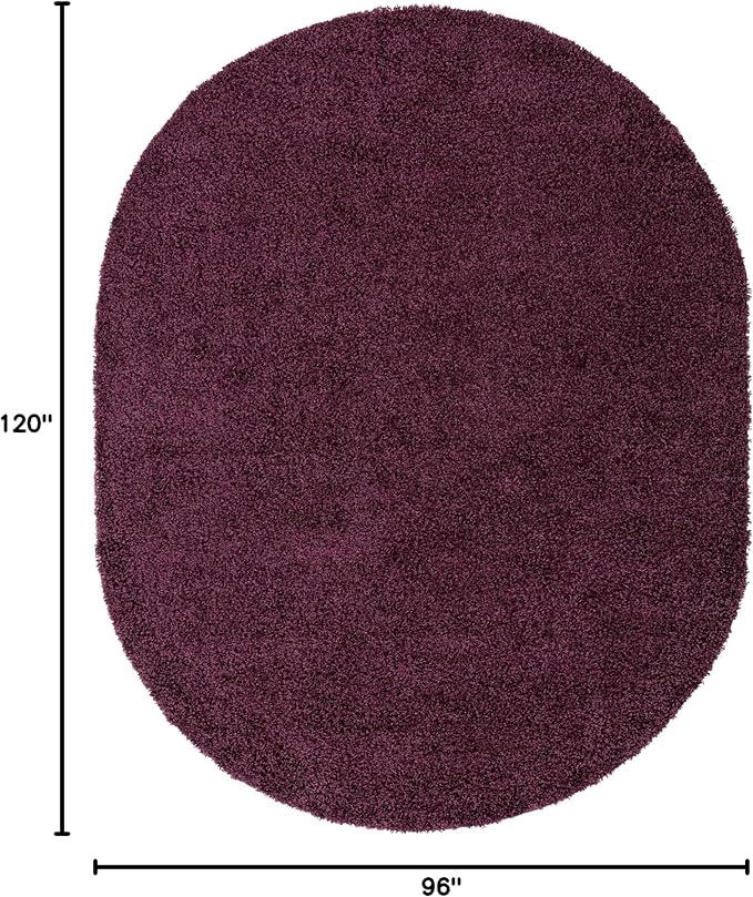 Unique Loom Solid Shag Collection Area Rug (8' x 10' Oval, Eggplant Purple)