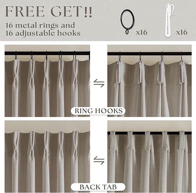 Modern Farmhouse Linen Curtains 80 Inches Long 2 Panels Set for Living Room Bedroom Pinch Pleated Back Tab Thick Drapes Neutral Decor Taupe Semi Sheer 80 Inch Curtains for Dining Room Window Cabin
