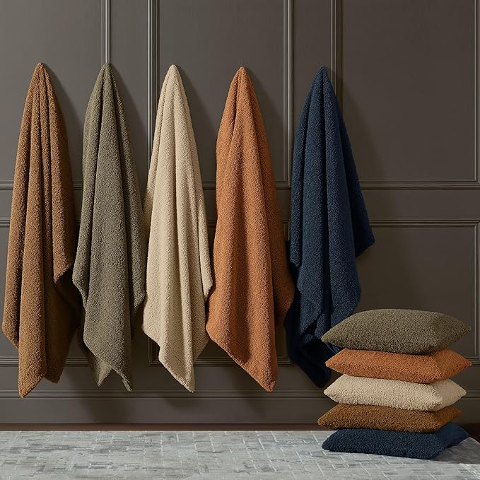 HiEnd Accents Teddy Throw Blanket, 50x60 inch, Caramel, Boucle Throw Blanket, Soft Cozy Classic Chic Casual HeavyBlanket, Modern Rustic Plush Comfy Warm Blanket for Bed, Sofa