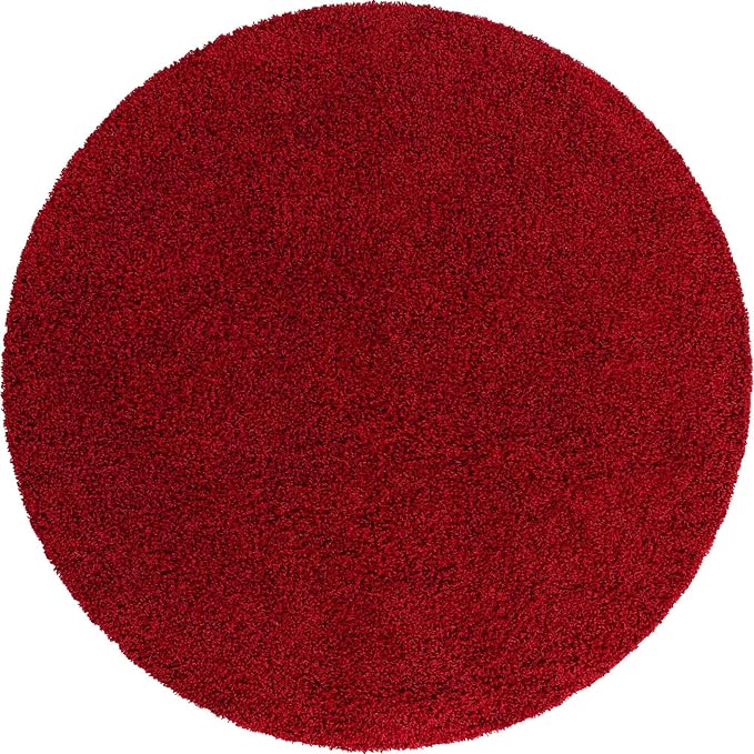 Unique Loom Solid Shag Collection Area Rug (7' 1" Round, Cherry Red)