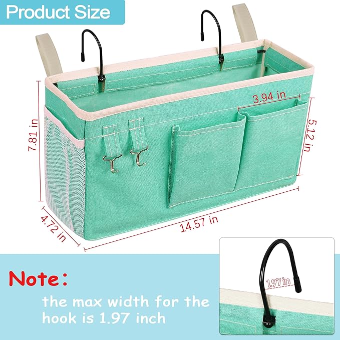 Loghot Bedside Caddy/Bedside Storage Bag Hanging Organizer for Bunk and Hospital Beds,Dorm Rooms Bed Rails,Can be Placed Glasses,Books,Mobile Phones,Keys (2pc Green)
