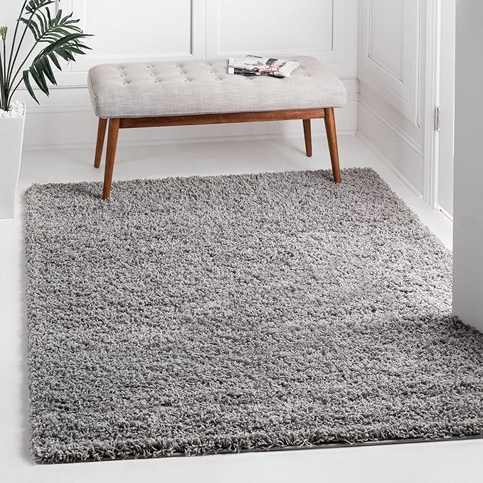 Unique Loom Solid Shag Collection Area Rug (5' 1" Square, Cloud Gray)