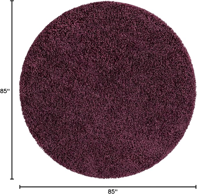 Unique Loom Solid Shag Collection Area Rug (7' 1" Round, Eggplant Purple)