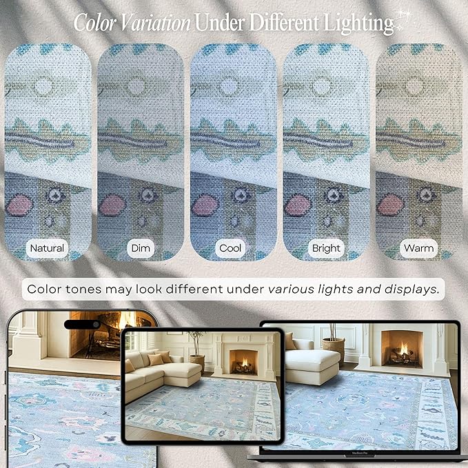 Fame Rugs Lavender Modern Oushak Rug 2'6"x7', Washable Vintage Turkish Colorful Oriental Antique Inspired Foldable Small Runner Rugs, Luxury Living Room Bedroom (386PBL, 2'6" x 7')