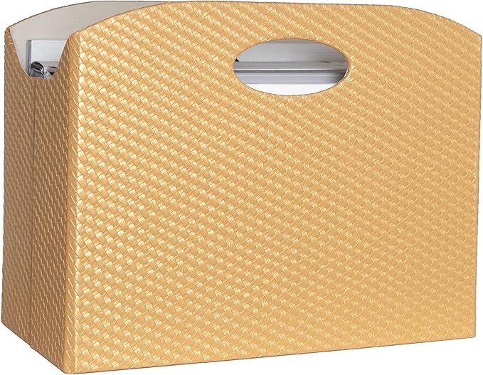 BLU MONACO | Gold Magazine Holder | Woven PVC Leather Organizer with MDF Frame | Floor or Table Storage for Home Office Bathroom | Large Capacity Vertical File Basket