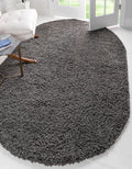 Unique Loom Solid Shag Collection Area Rug (5' 3" x 8' Oval, Graphite Gray)