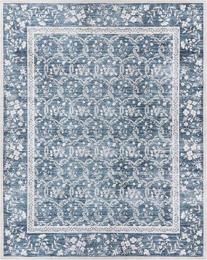 Gertmenian Indoor Boho Area Rug | Home Decor for Entryway, Bedroom, Living Room, Office, Kitchen | Non Slip, Soft, Printed Accent Rugs | Vela, Navy, 9x13 Extra Large, 24613