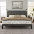 Queen Size Bed Frame with Fabric Upholstered Headboard, Platform Bed with Wooden Slats Support, Fully Mattress Foundation, Box Spring Optional, Easy Assembly
