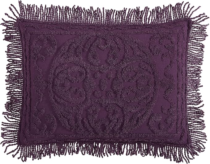 Beatrice Home Fashions Medallion Chenille Bedspread, Standard Sham, Eggplant