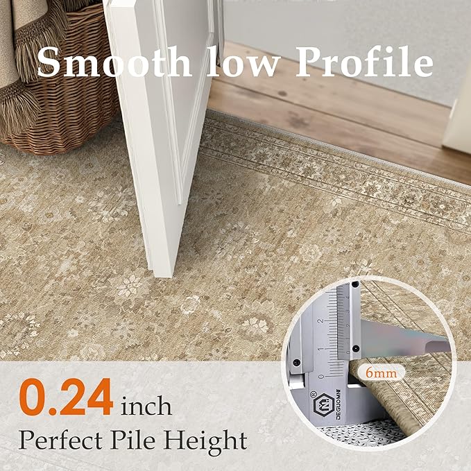 4x6 Brown Area Rug Non Slip Vintage Office Entryway Rug Distressed Machine Washable Kitchen Carpet Retro Traditional Floral Accent Throw Door Mat for Bedroom Bathroom Dining Living Room