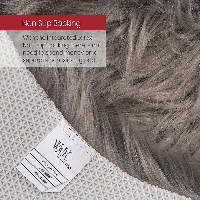 Silky Soft Faux Fur Rug, 2 ft. x 6 ft. Gray Fluffy Rug, Sheepskin Area Runner, Shaggy Carpet for Living Room, Bedroom, Kid's Room, or Nursery, Home Décor Accent, Machine Washable with Non-Slip Backing