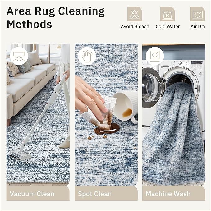 6x9 Area Rug for Living Room Washable 6x9 Non-Slip Modern Rugs for Bedroom Dinning Room Ultra-Thin Indoor Blue