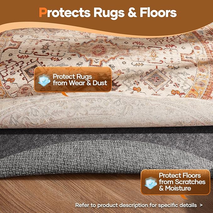 Veken 4 Ft Round Non Slip Cushioned Rug Pad Gripper, Felt and Silicone Backing, 1/4 inch Thick Carpet Liner for Hardwood Floors and Finishes, Under Area Rugs Anti Skid Mat, Keep Rugs Safe and in Place