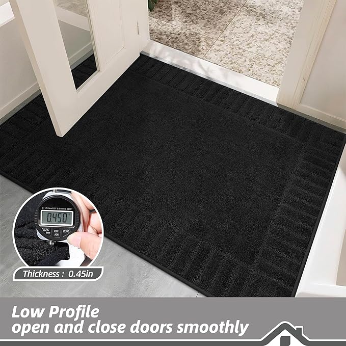 BEQHAUSE Door-Mat Non-Slip Front Doormat Low-Profile Entrance Mats for Front Door Entry Resist Dirt Washable Doormat Absorbent Entryway Door Mat,Black,32"x48"