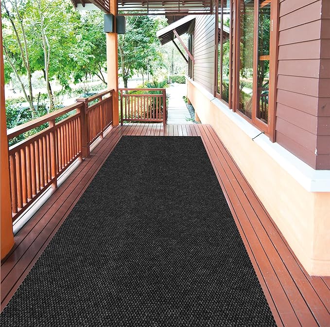 Ottomanson Commercial Scrape Rib Entry Mat – Heavy Duty Ribbed Floor Mat for High Traffic – Non Slip Rubber Back, Waterproof – Indoor Outdoor Use for Offices, Schools, Lobbies, 2' x 13', Black