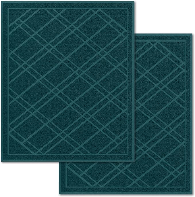 SlipToGrip Universal Door Mat 2-Pack – 42x35 Green Plaid Design – Anti-Slip, Waterproof, Washable Entryway Rug – Durable Indoor/Outdoor Floor Mat for Front Door, Patio, Garage, Kitchen, and More
