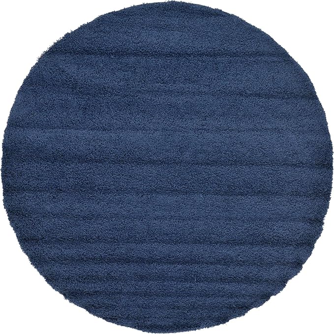 Unique Loom Solid Shag Collection Area Rug (8' Round Sapphire Blue/Navy Blue)
