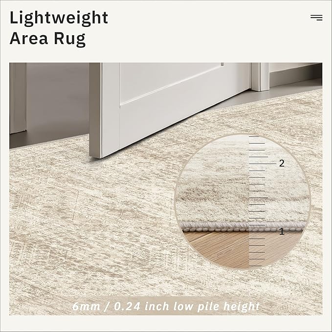 10x14 Area Rugs for Living Room, Non Slip Machine Washable Vintage Rugs, Low Pile Lightweight Large Rug for Bedroom, Dining Room, Home Office Beige
