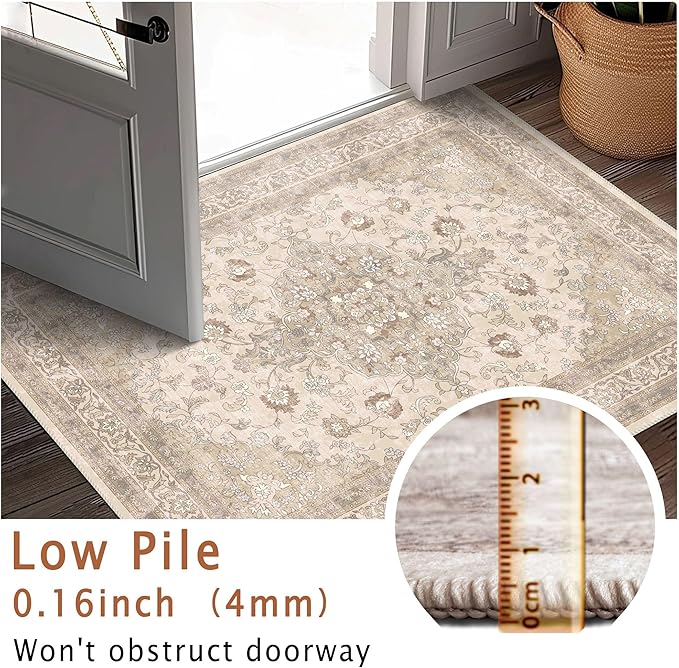 vivorug Runner Rug 2'x7' Vintage Floral Washable Non-Slip Runners for Hallways Kitchen Entryway Laundry Room Carpet Hallway Runner Beige
