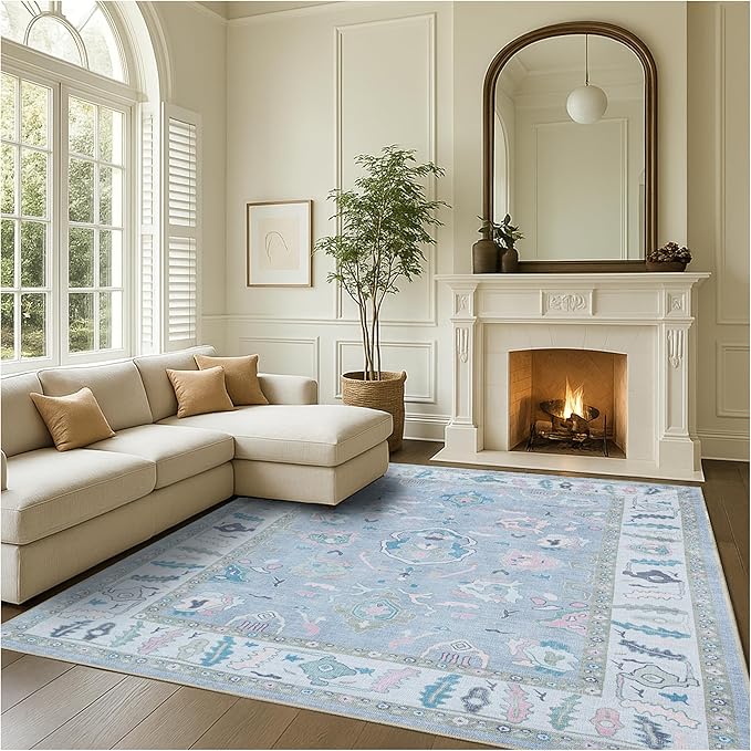 Fame Rugs Lavender Modern Oushak Rug 5x7, Washable Vintage Turkish Colorful Oriental Antique Inspired Area Rugs, Luxury Living Room Bedroom (386PBL, 5' x 7')