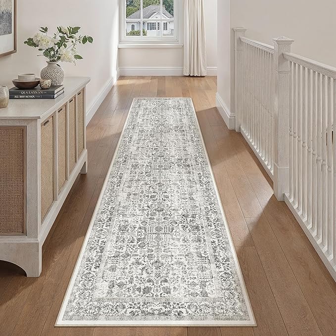 Black Runner Rug 3x14 Hallway Machine Washable Kitchen Vintage Distressed Non Slip Long Carpet Indoor Retro Floral Bedroom Accent Throw Rug for Bathroom Office Laundry Dining Living Room
