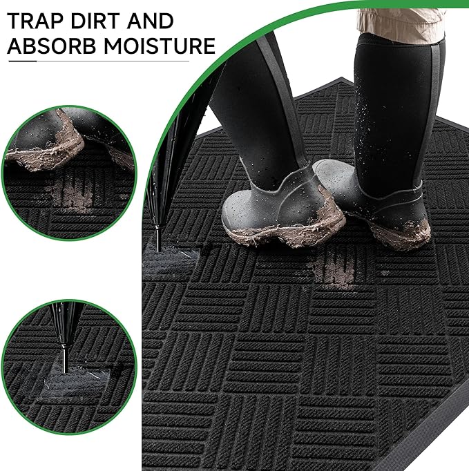 Front Door Mat, Heavy Duty Indoor Outdoor Doormat, 72" x 36" Low Profile Outdoor Mats for Home Entrance, Stain and Fade Resistant Welcome Mat Ideal for High Traffic Area, Diamond Black