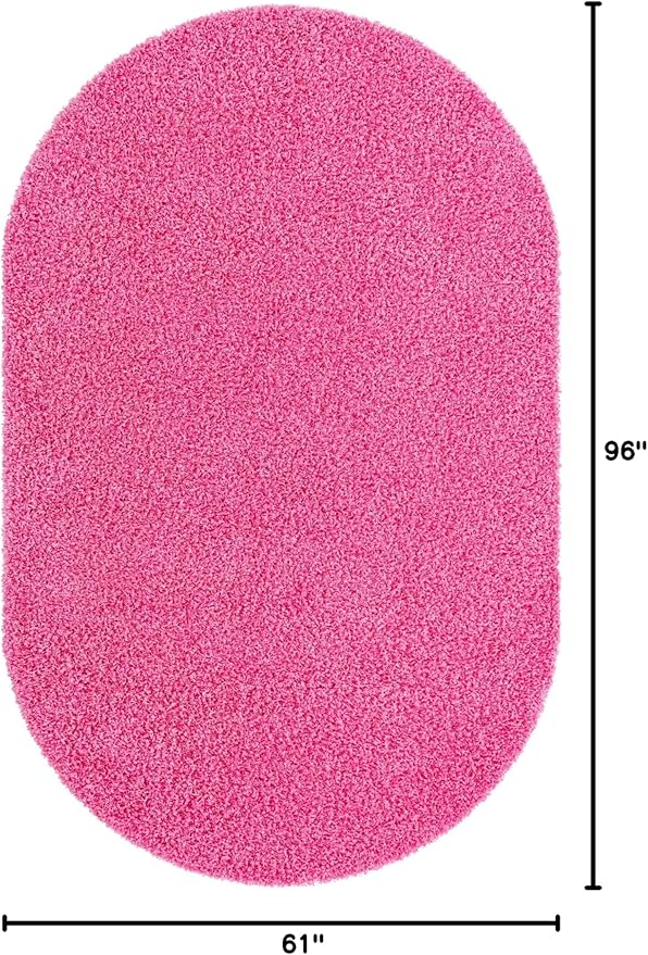 Unique Loom Solid Shag Collection Area Rug (5' 1" x 8' Oval, Taffy Pink)
