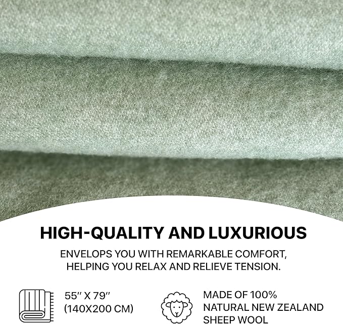 | Wool Blanket/Throw | 100% New Zealand Wool | Perfect for Home and Outdoors | Virgin Wool Throw with Fringes 55"x79"(140 x 200 cm)