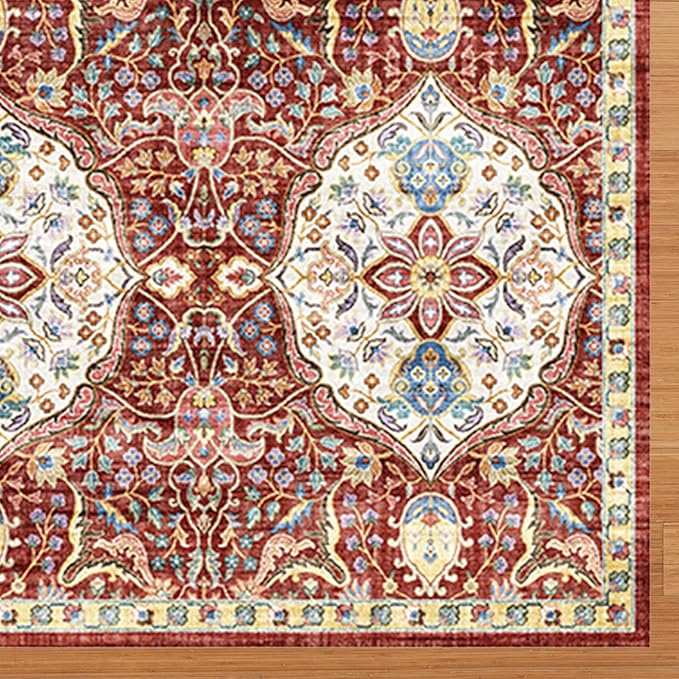 Gertmenian Indoor Bohemian Runner - 2x6 Runner, Non-Shedding, Ideal for High Traffic in Living Room, Kitchen, Entryway - Moroccan, Red, 26843