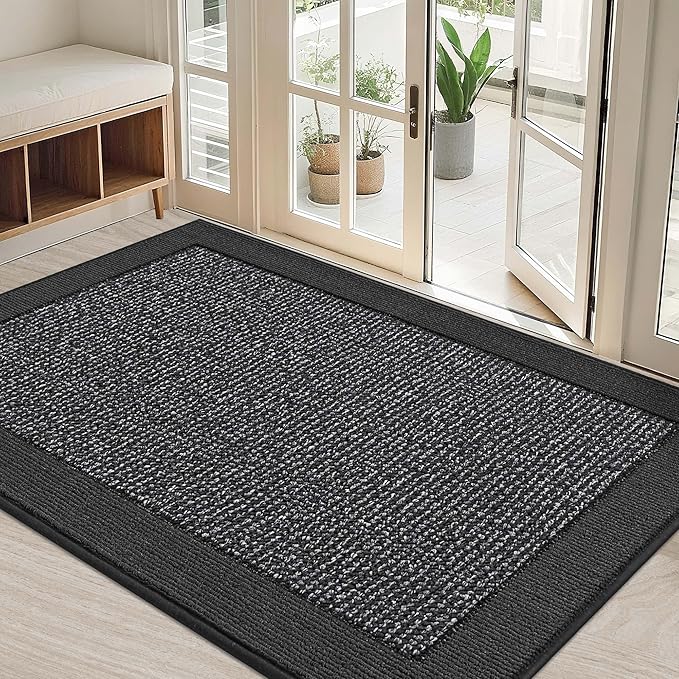 BEQHAUSE Indoor Door Mat 32" x 48", Dirt Trapper Door Mats Non-Slip Entryway Rugs Washable, Resist Dirt Absorbent Welcome Mat, Low Profile Floor Mats for Front Back Door and Entryway, Charcoal