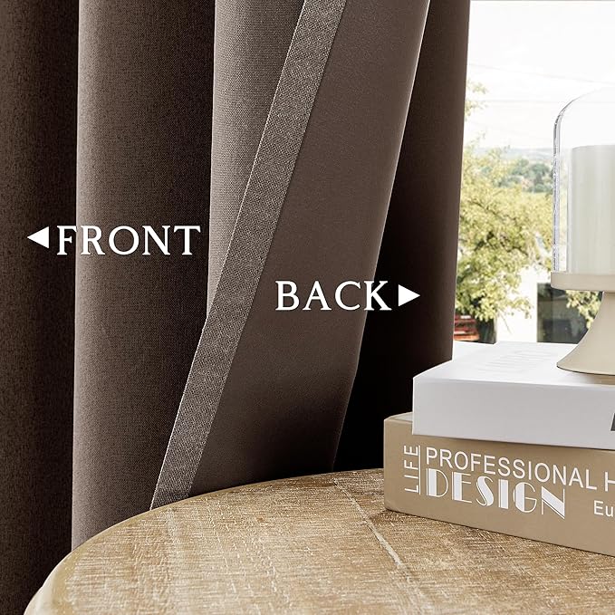 ChrisDowa 100% Blackout Brown Solid Curtains 45 Inches Long 2 Panels for Bedroom Living Room,Farmhouse Room Darkening Thermal Insulated Soundproof Grommet Top Window Treatment Drapes,52x45