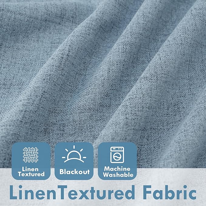 DriftAway Double Layer Linen Blackout Tie Up Curtains Thermal Insulated Fully Lined Balloon Roman Shade Bathroom Window Adjustable Rod Pocket for Small Window 31 Inch by 47 Inch Dusty Blue