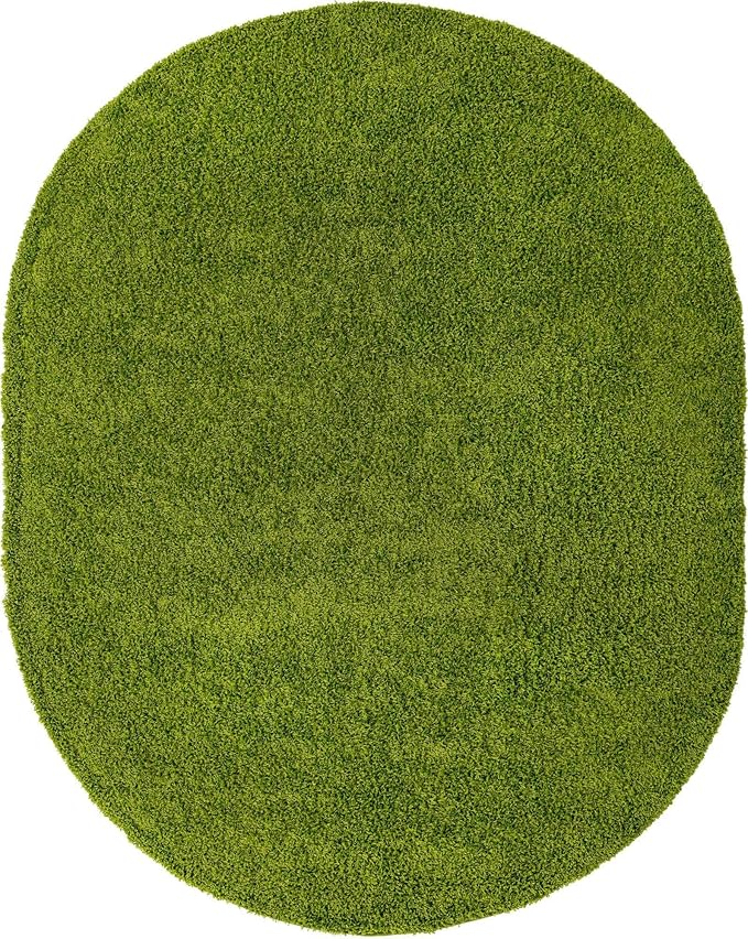 Unique Loom Solid Shag Collection Area Rug (8' x 10' Oval, Grass Green)
