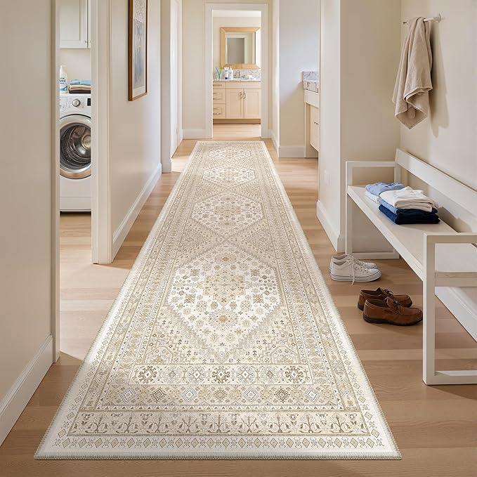 zesthome Washable Runner Rug 2.5x10 - Stain Resistant Entryway Rug,Ultra-Thin Kitchen Rugs, Anti Slip Backing Runner Rugs for Entrance Laundry Room Indoor Hallway (Cream/Beige,2.5'x10')