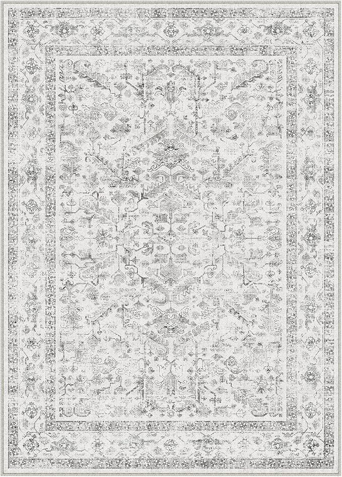 Grey 2x3 Entryway Rug Vintage Area Carpet Indoor Kitchen Washable Door Mat Entrance Small Low Pile Traditional Distressed Retro Accent Throw Rug Non Slip Office Bathroom